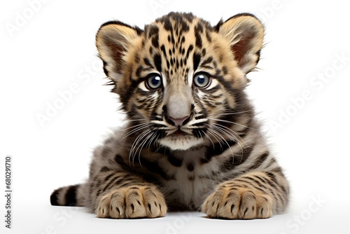 Lying Clouded Leopard isolated on a white background