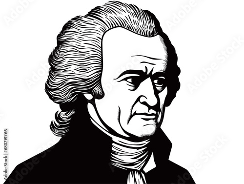 A Black And White Drawing Of A Man - Jean Jacques Rousseau.