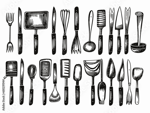 A Collection Of Black And White Kitchen Utensils - kitchen utensils.