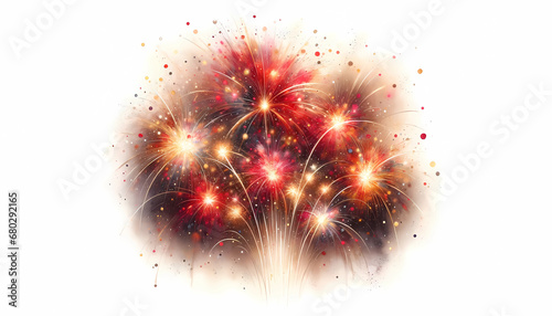 watercolor Aquarell  fireworks colorful on white background card new year 