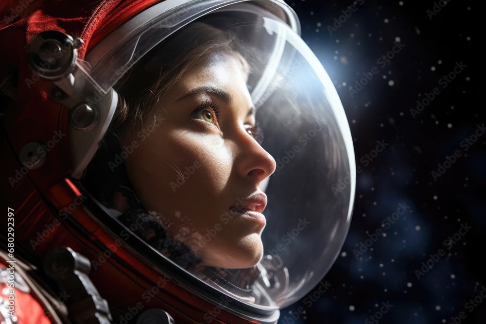 Science woman female cosmos astronomy future beauty astronaut space person face helmet Science woman female cosmos astronomy future beauty astronaut space person face helmet
