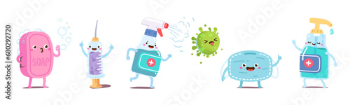 Cute hygiene object animated cartoon characters
