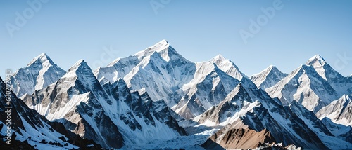 Mountain peak of the tibetan snow-capped mountains, a beautiful panorama of the mountains at sunset of the day, generative ai.