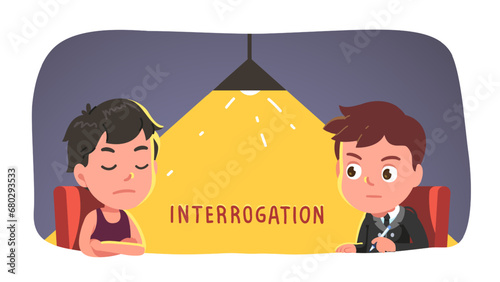 Police officer interrogate crime witness, suspect