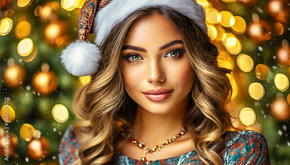 Christmas girl in santa claus hat