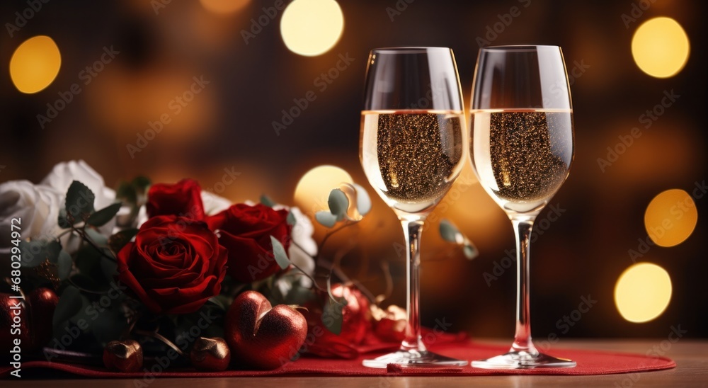 rose with champagne and sparkling lights rose with champagne and sparkling lights