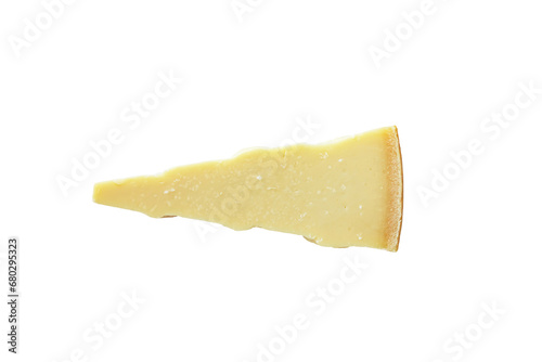 Closeup of parmesan cheese isolated on a transparent background without shadows from above, top view 