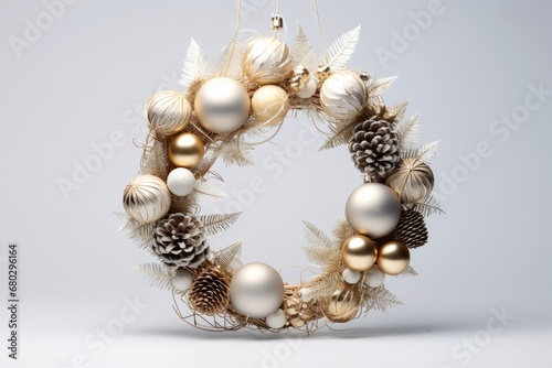A decorative Christmas wreath with golden and silver elements, adding festive charm to the holiday season.