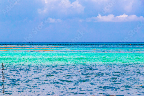 Tropical mexican beach clear turquoise water Playa del Carmen Mexico. © arkadijschell