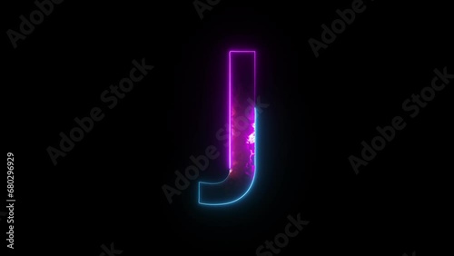 Neon letter J with alpha channel, neon alphabet for banner photo