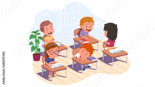 Student kids class enjoying break in classroom