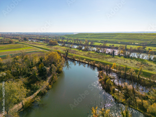 Hidden lakes on the eastern part of Zagreb city  Croatia  created by the Sava river tributaries  now used for fishing and walking in nature with Jakusevac garbage dump on the south side of Sava river