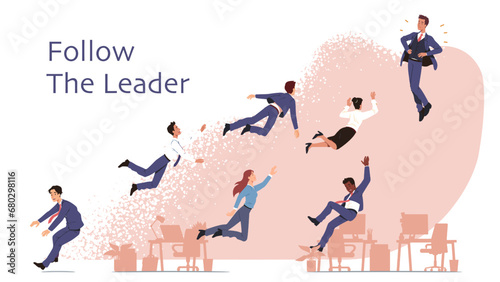 Business people follow the leader, leadership gravity 