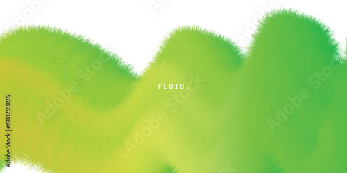 Abstract 3d liquid green fur background template copy space. Fluid curve backdrop design. Wavy and dynamic shape layer for poster, banner, presentation, catalog, or landing page.