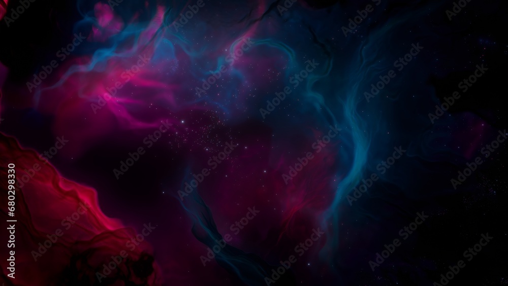 Red blue dark galaxy nebulae and stars in space. Alien mystical shining nebula in shiny starry night. artistic concept 3D illustration backdrop for space exploration and science fiction. Red blue dark galaxy nebulae and stars in space. Alien mystical shining nebula in shiny starry night. artistic concept 3D illustration backdrop for space exploration and science fiction.