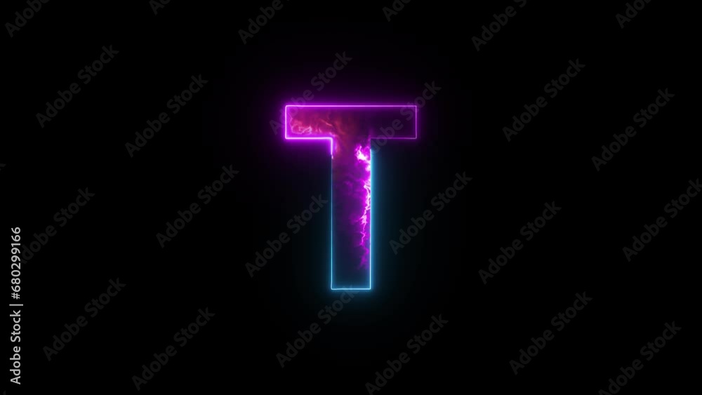 Neon letter T with alpha channel, neon alphabet for banner