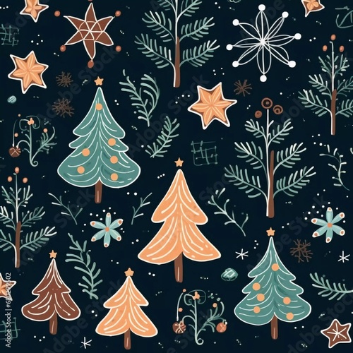 Seamless Christmas patterns. Illustration for the New Year holidays. Hand drawn Christmas elements,AI generator