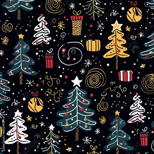 Seamless Christmas patterns. Illustration for the New Year holidays. Hand drawn Christmas elements,AI generator