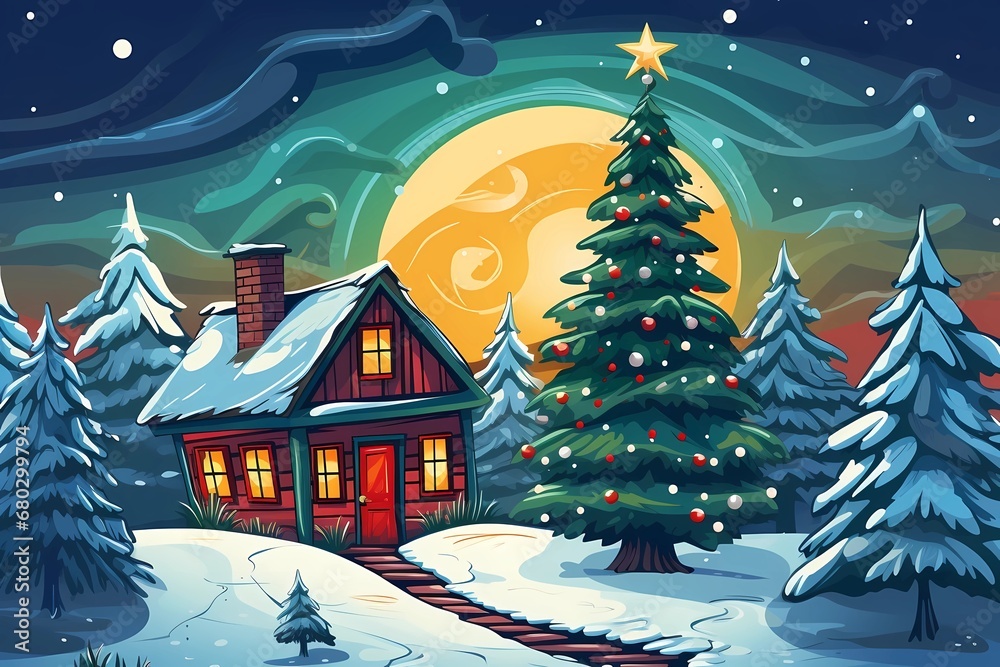 christmas house exterior, christmas decorations, winter desktop background, christmas card
