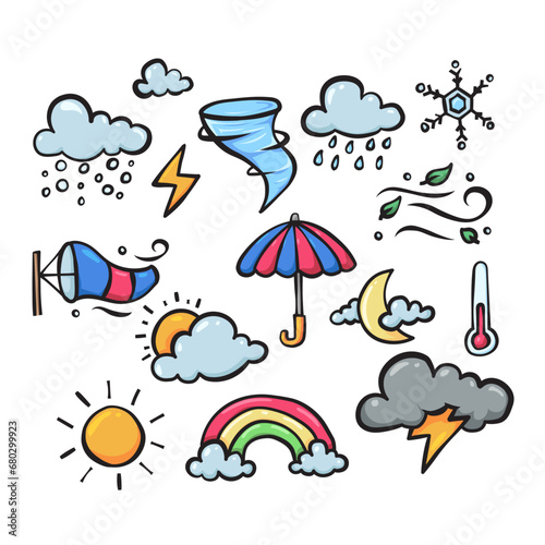 weather handdrawn doodle illustration forecast meteorology cloudy and element