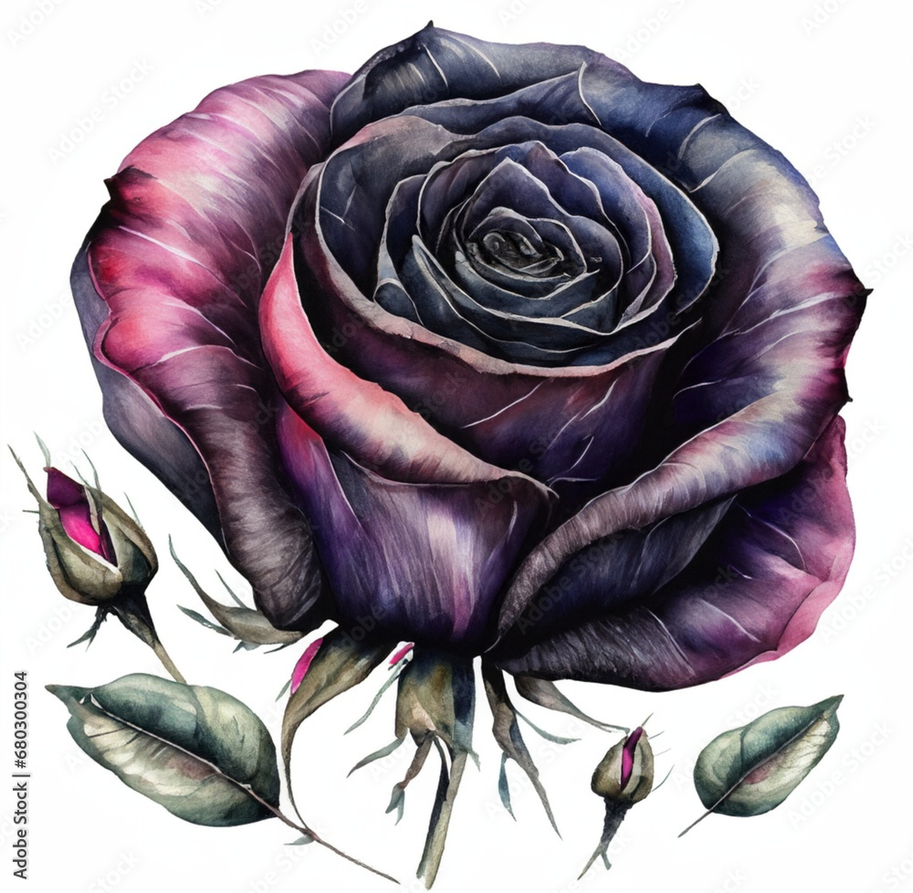 Czarna róża ilustracja - obrazy, fototapety, plakaty 