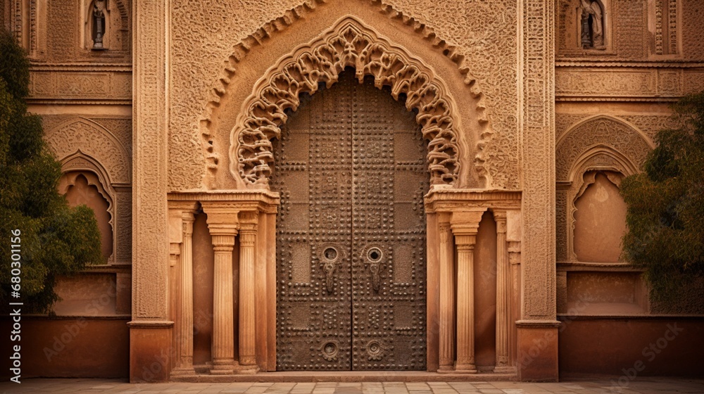 Highlight the intricate carvings on the door of an ornate cathedral.