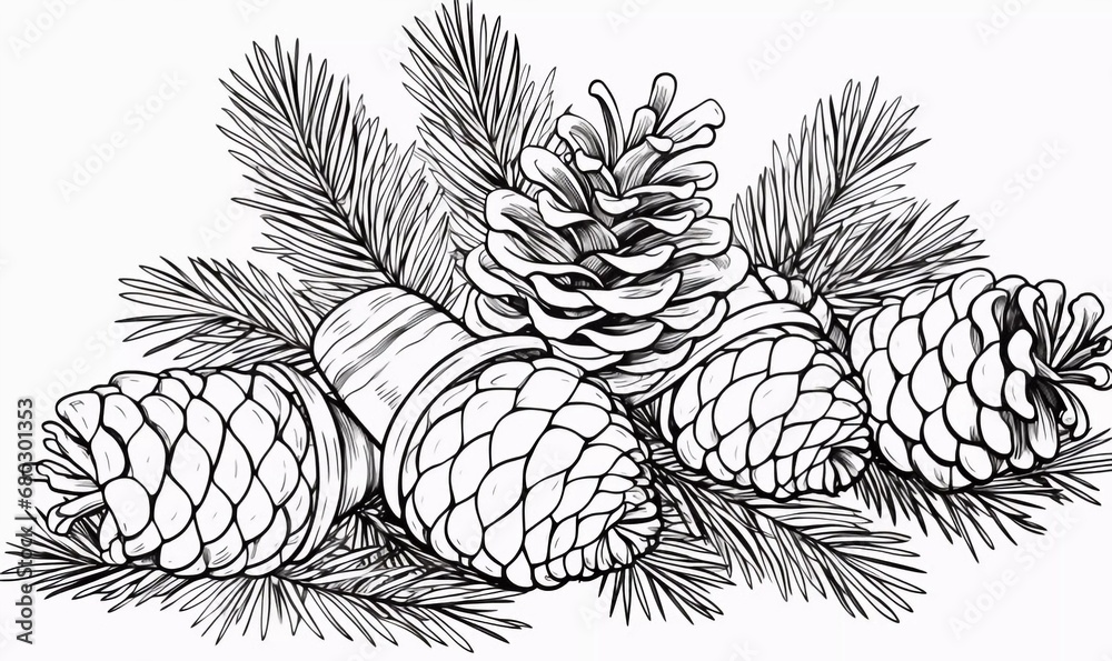 Coloring pages of New Year's holiday cones by a child. Education of children, development of motor skills. World craft hobby. We are preparing for Christmas. Natural decorations, AI generator Coloring pages of New Year's holiday cones by a child. Education of children, development of motor skills. World craft hobby. We are preparing for Christmas. Natural decorations, AI generator