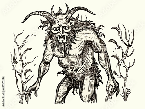 A Drawing Of A Man With Horns - mythologic satyr medieval bestiary.