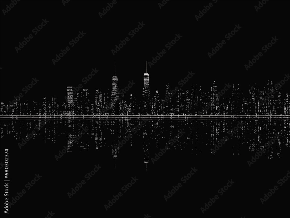 A White City Skyline With Reflection Of Water - New York Manhattan at Night