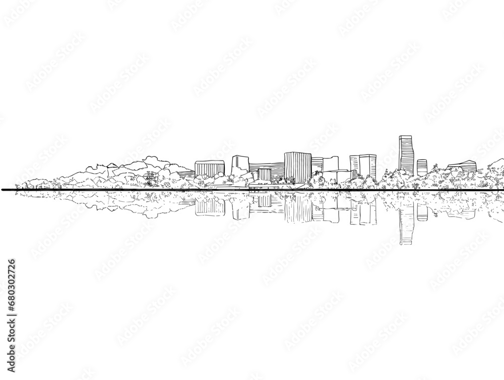 A Line Drawing Of A City - Oslo Norway Skyline Panorama Sketch