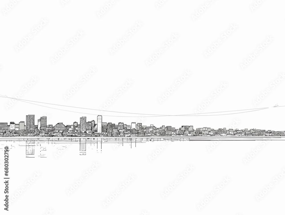 Fototapeta premium A Drawing Of A City - Oslo Norway Skyline Panorama Sketch