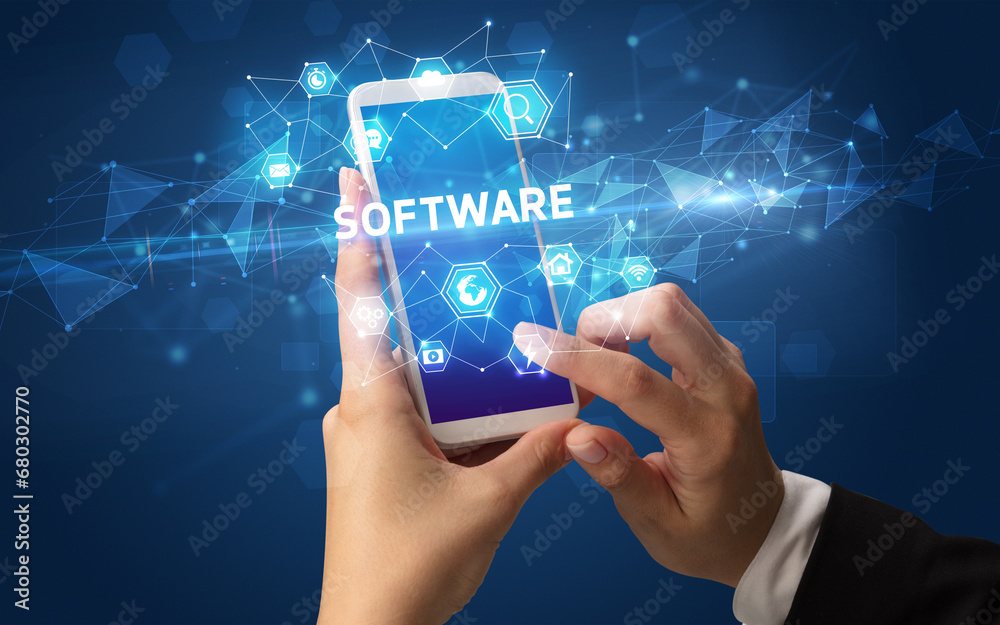 Hand using smartphone with technology concept Hand using smartphone with technology concept
