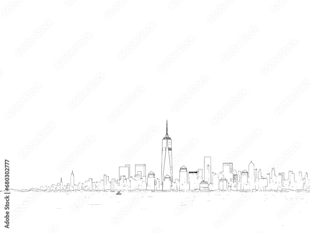 A Drawing Of A City - Panorama New York City Manhattan Skyline