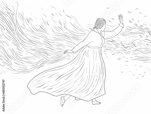 A Woman In A Long Dress Running - pagan woman dancing and casting a spell.