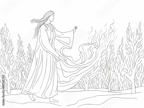 A Drawing Of A Woman In A Long Dress - pagan woman dancing and casting a spell.