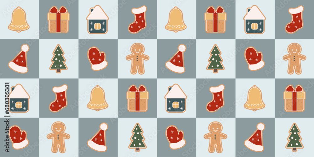 Seamless pattern with gingerbread. Christmas background with festive elements. Seamless pattern with gingerbread. Christmas background with festive elements.