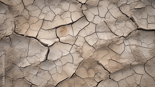 A close-up of cracked and dry desert soil with deep cracks