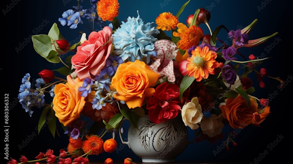 A close-up of a vibrant bouquet of fresh flowers in a vase