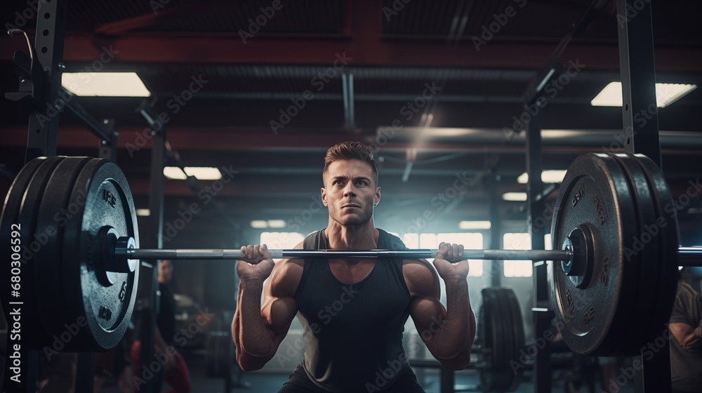 Fototapeta premium A determined athlete lifting weights in a modern gym