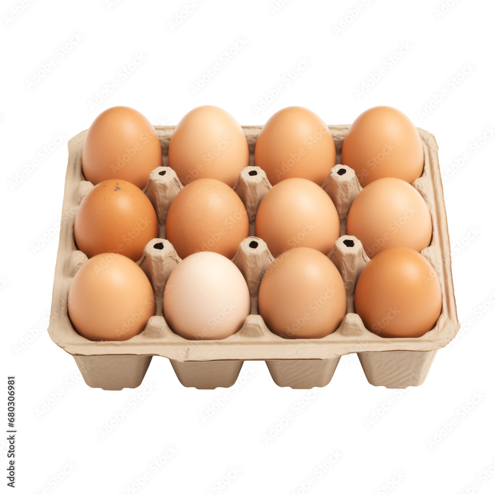 Fresh organic brown eggs in cardboard packaging isolated