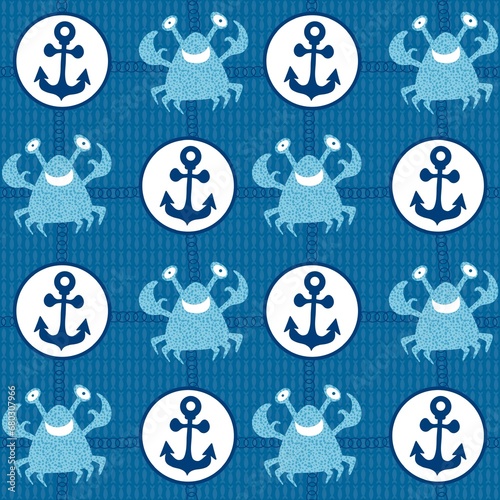 Anchors and crabs pattern for wrapping paper and linens and kids clothes print and vocational accessories