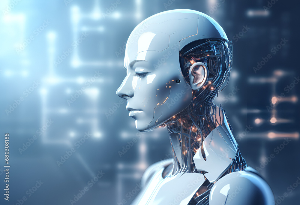 3D humanoid AI robot metaverse cyberspace digital