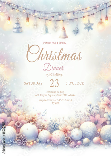watercolor Christmas invitation card template