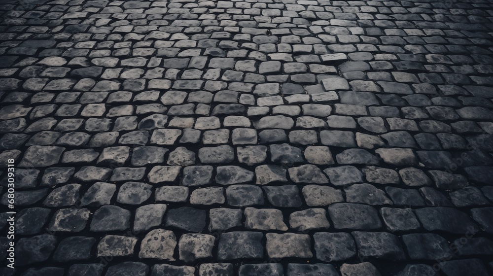 Textured pattern of cobblestone pavement in a city street