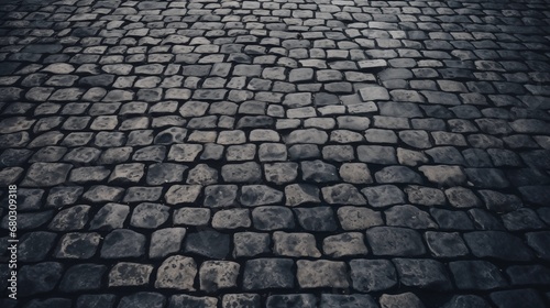Textured pattern of cobblestone pavement in a city street