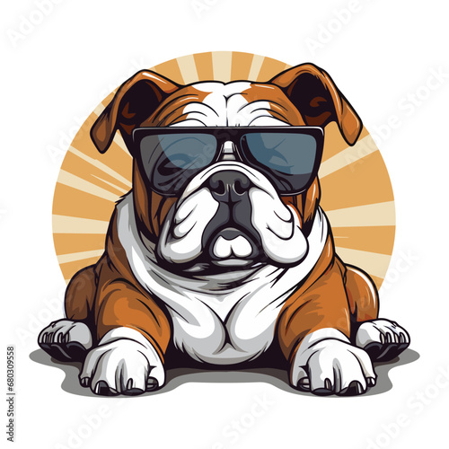 Bulldog with sunglasses vector illustration. Cute bulldog logo, t-shirt apparel design