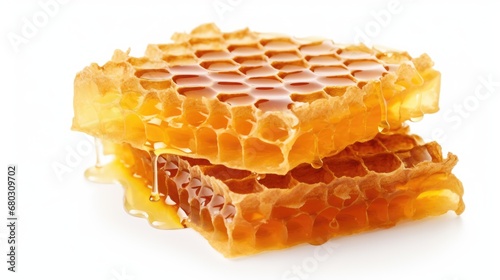 Sweet pieces of honeycombs with honey isolated on white background