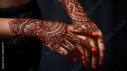 Detailed shot of intricate henna tattoos on a hand