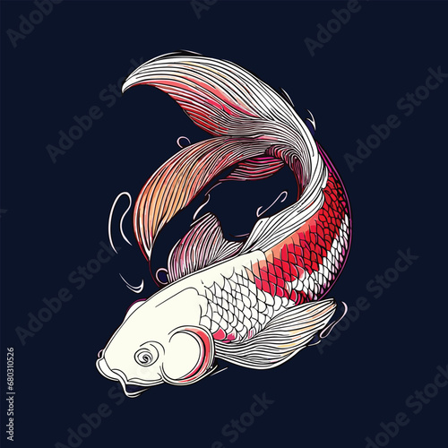 Hand drawn koi fish Asian Traditions of Japanese and Chinese koi carp oriental line art concept vector illustration. animal icon design style isolated premium vector.
