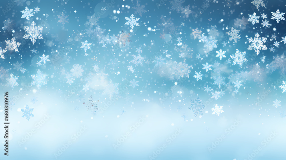 snowfall in dazzling sunlight backdrop. abstract white blue background with snowflake. christmas snow cold winter season concept card design. - generative ai